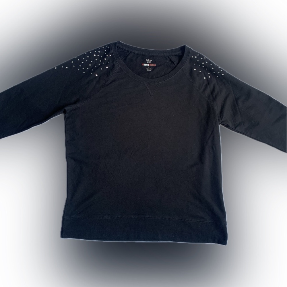NWT Sparkle shoulder cotton long sleeve black bling, never worn 🪩 MACYs